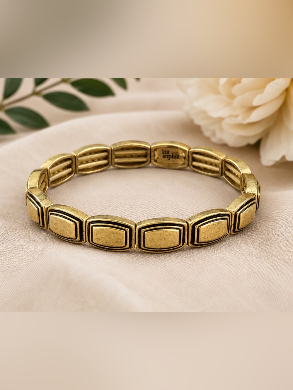 Lia Sophia Gold Tone Stretch Bracelet | Geometric Link Design